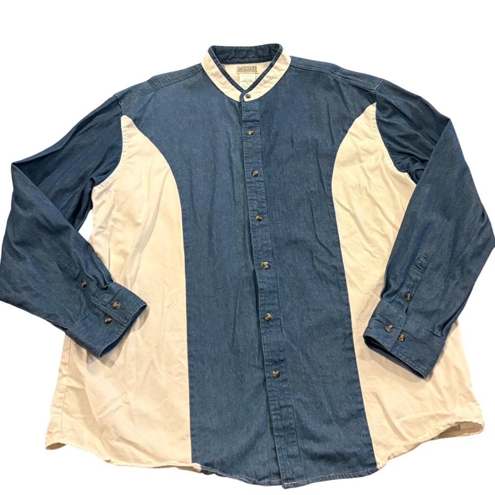 Vintage Express Rider Denim Colorblock Shirt Mens XL Y2K Button Up